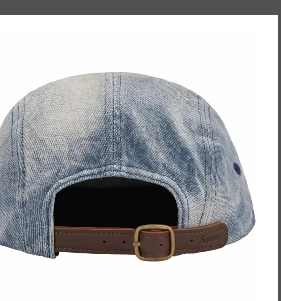 Washed Chino Button Hat Washed Blue Cowboy Leather Baseball Pattern Serpentine 24SS 0514